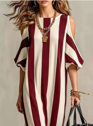 Striped Cold Shoulder Maxi Dress